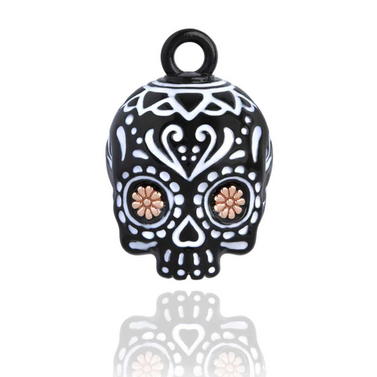 Black Skull With Gold Flower Eyes Ride Bell