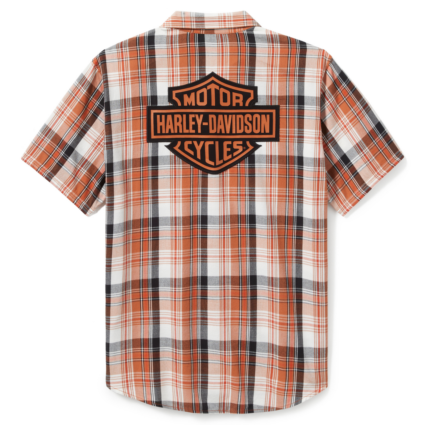 Harley-Davidson® Men's Bar & Shield Short Sleeve Shirt Plaid - Orange & Tan