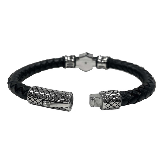 Harley-Davidson® Men's 9 in. Bar & Shield Logo Braided Leather Bracelet - Black