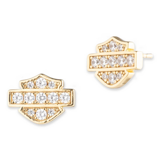 Harley-Davidson® Women's Bling Bar & Shield Stud Earrings - Gold Sterling Silver
