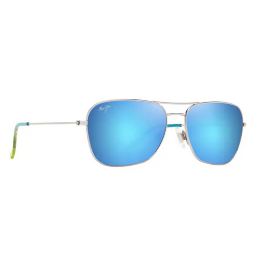 Maui Jim - Na'auao Polarised Sunglasses - Shiny Silver with Blue & Green
