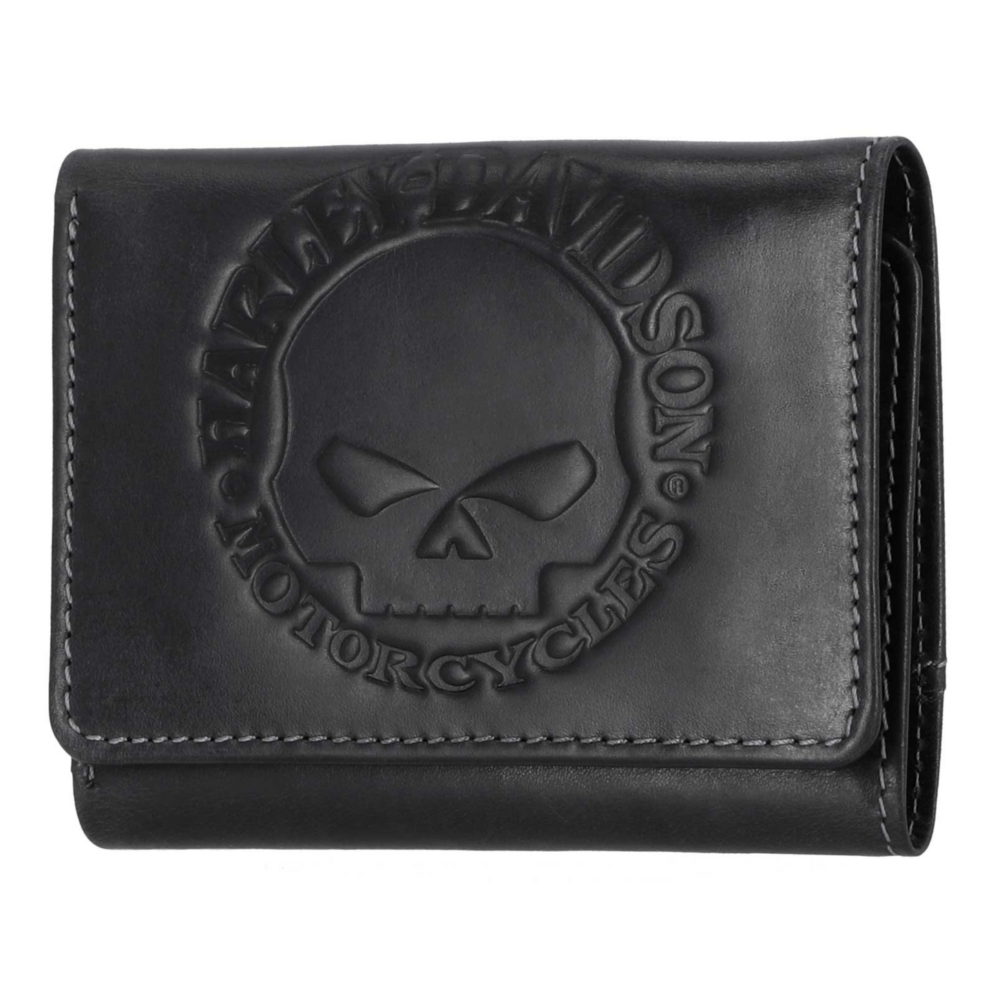 Harley-Davidson® Men's Willie G Skull Snap Tri-Fold Leather Wallet - Black