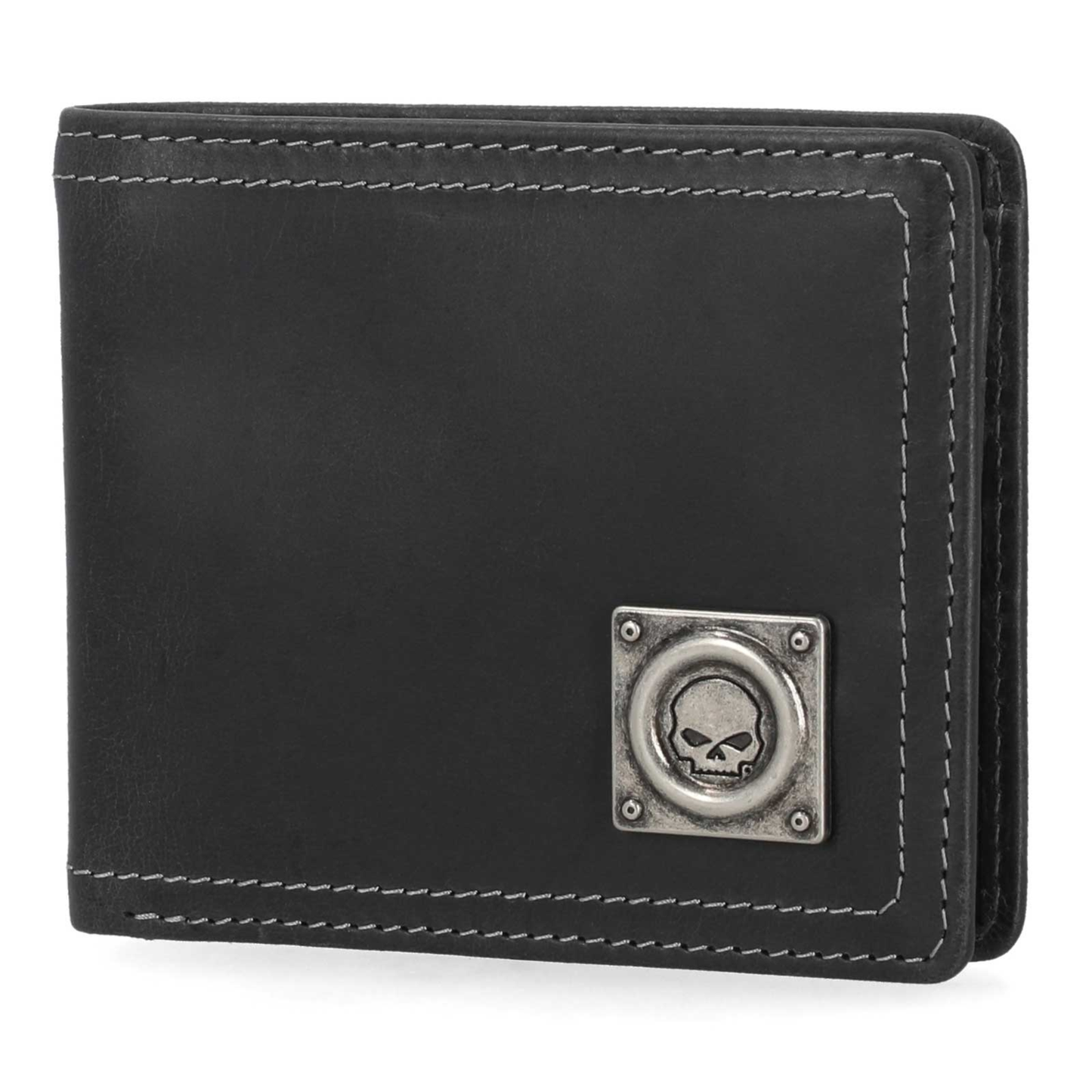 Harley-Davidson® Men's Willie G Skull Stitch Passcase Bi-Fold Wallet - Black