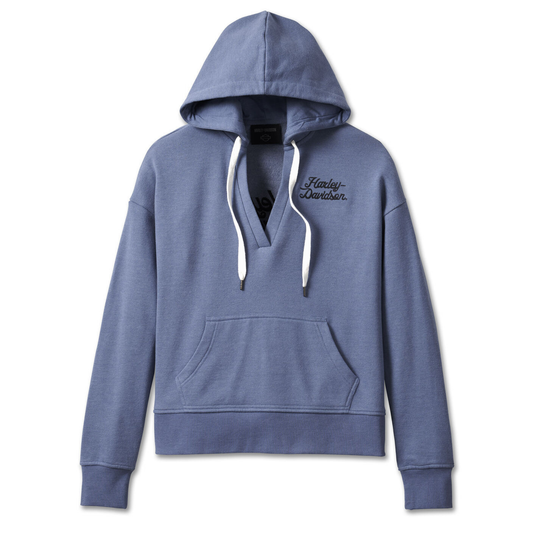 Harley-Davidson® Womens Valley Rumblers V-Neck Pullover Hoodie - Colony Blue Heather