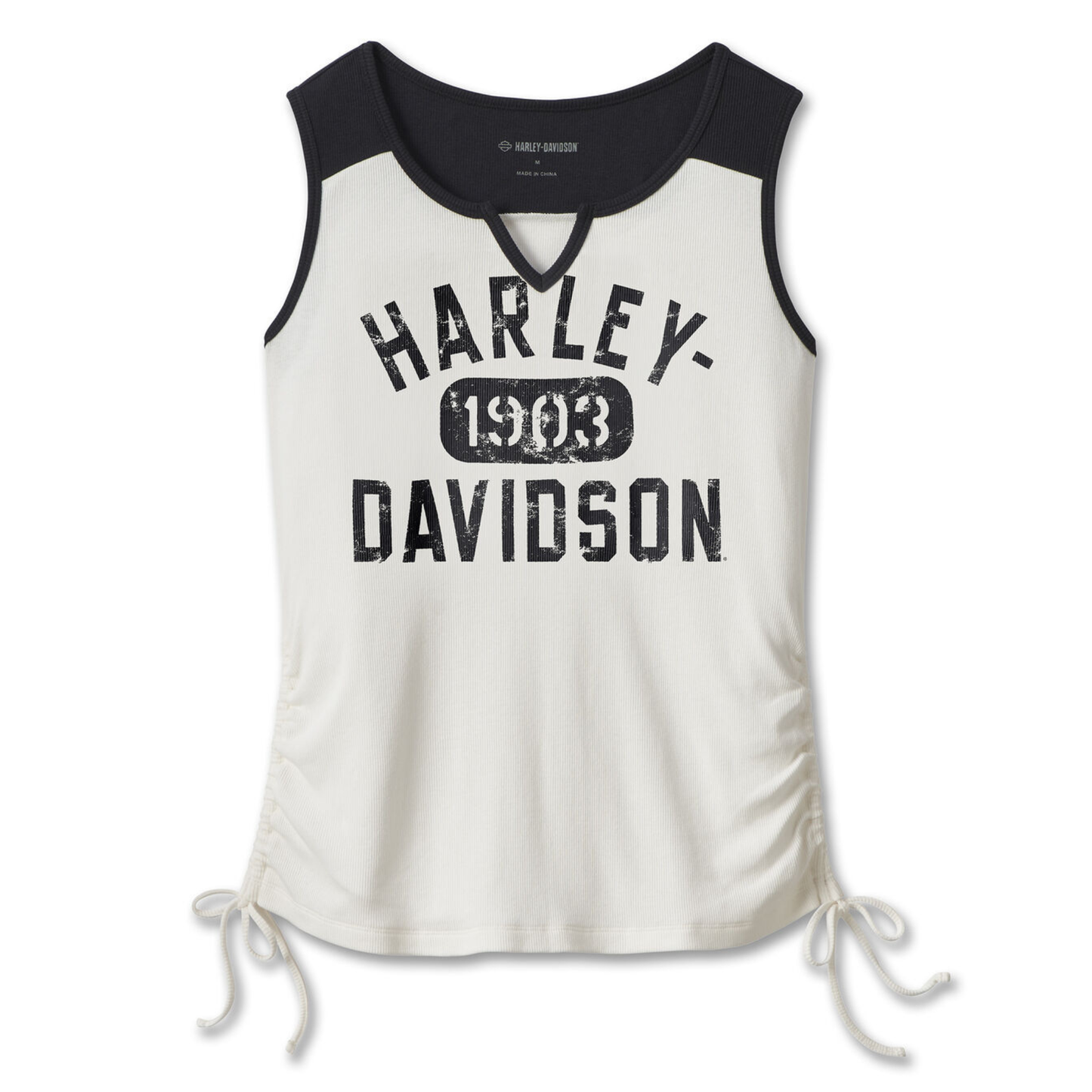 Harley-Davidson® Women's Race Her Sleeveless Knit Top - Colorblocked - Cloud Dancer