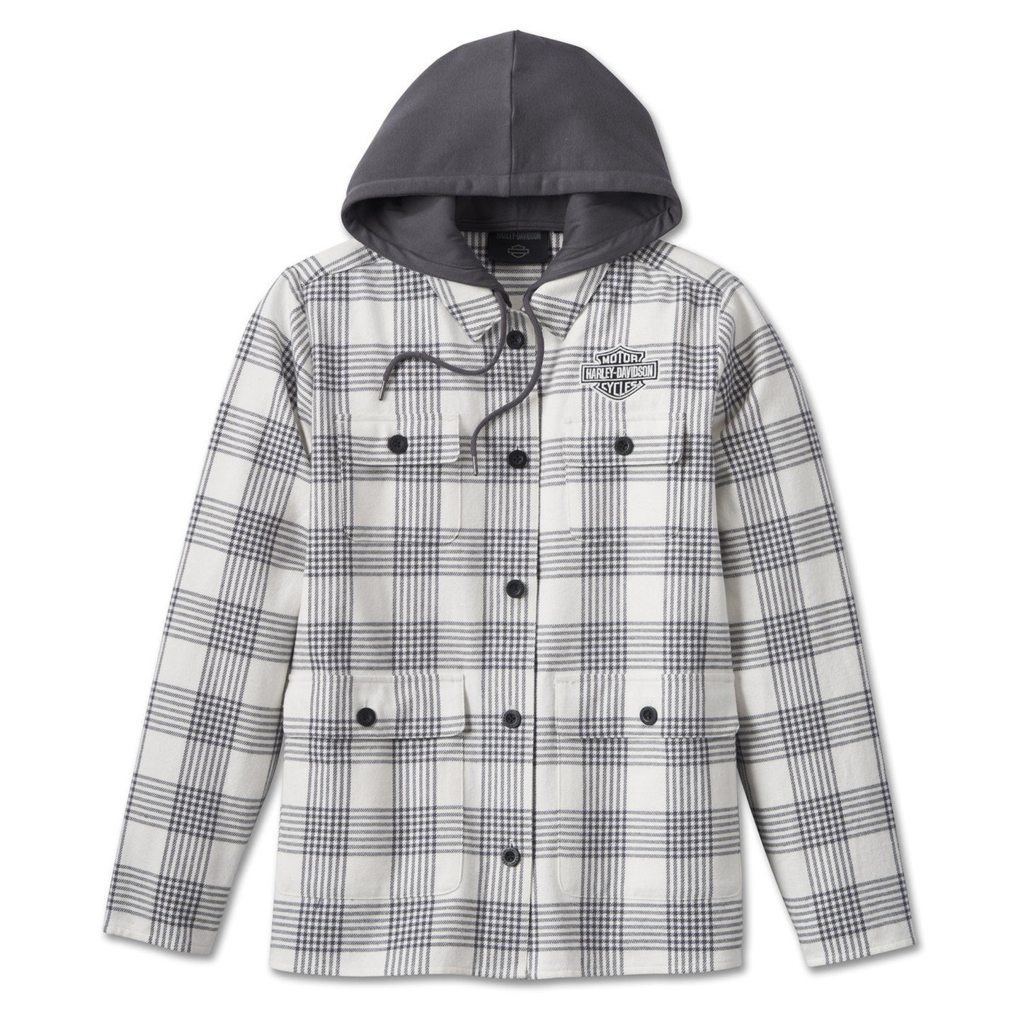 Harley-Davidson® Women's Heritage Classic Shirt Jacket With Hood - YD Plaid - Cloud Dancer