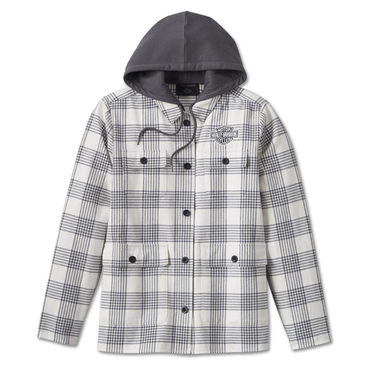 Harley-Davidson® Women's Heritage Classic Shirt Jacket With Hood - YD Plaid - Cloud Dancer