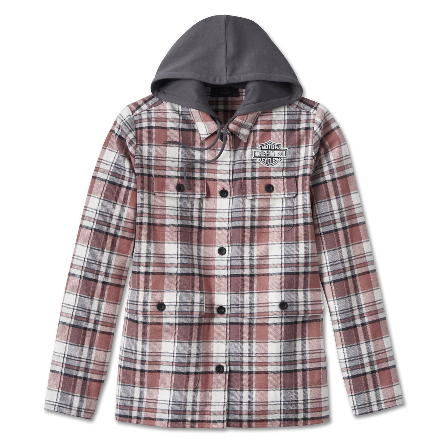 Harley-Davidson® Women's Heritage Classic Shirt Jacket With Hood - YD Plaid - Light Mahogany