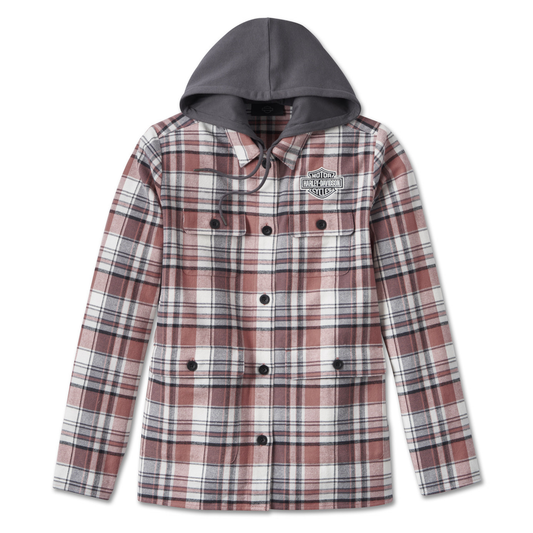 Harley-Davidson® Women's Heritage Classic Shirt Jacket With Hood - YD Plaid - Light Mahogany