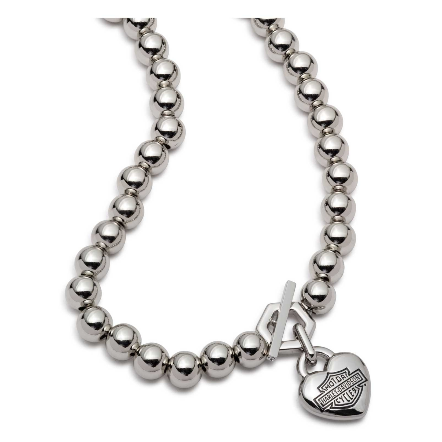 Harley-Davidson® Women's 16 in. Bar & Shield Heart Beaded Toggle Necklace - Silver
