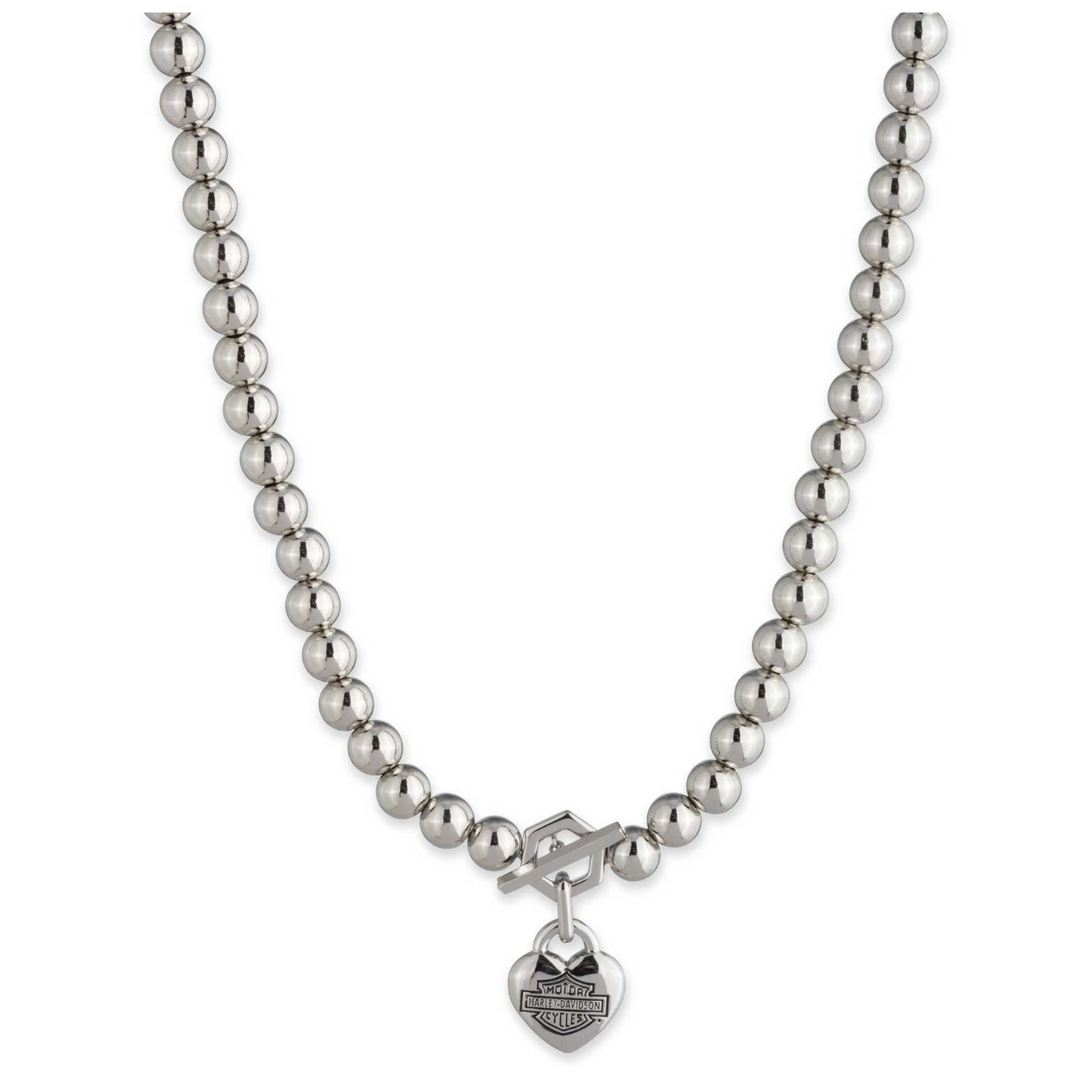 Harley-Davidson® Women's 16 in. Bar & Shield Heart Beaded Toggle Necklace - Silver
