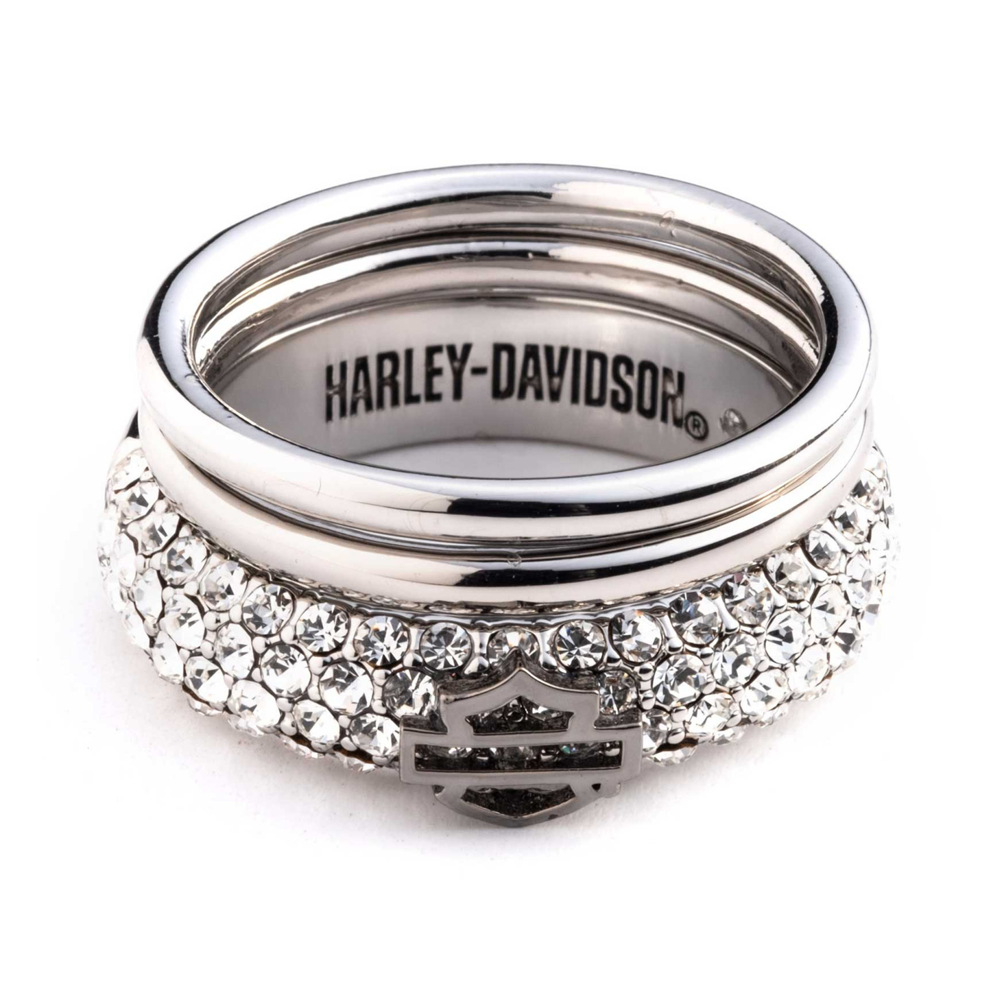 Harley-Davidson® Women's Set of 3 Pave Bar & Shield Stack Rings