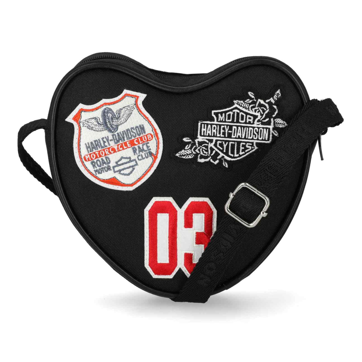 Harley-Davidson® Women's Vintage Logo Patches Heart Crossbody Purse - Black