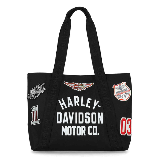 Harley-Davidson® Women's Vintage Logo Patches Tote Bag - Black Polyester