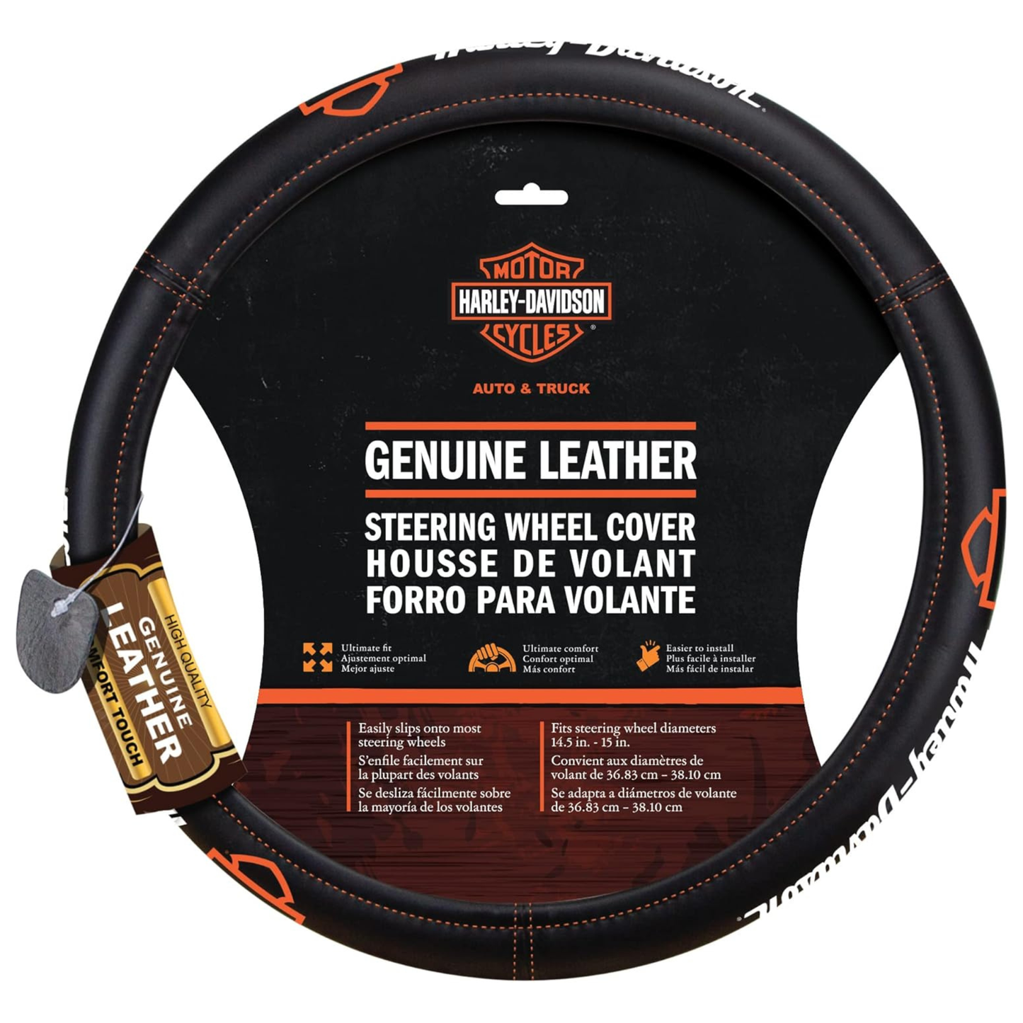 Harley-Davidson® Bar & Shield Genuine Leather Steering Wheel Cover - Black
