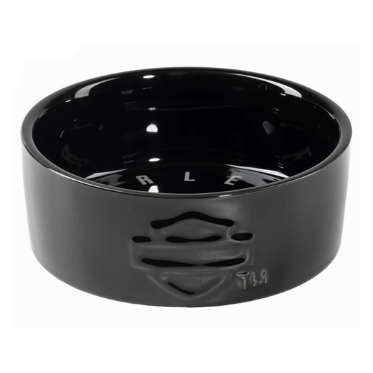 Harley-Davidson® Sculpted Open Bar & Shield Logo Ceramic Pet Bowl - Black