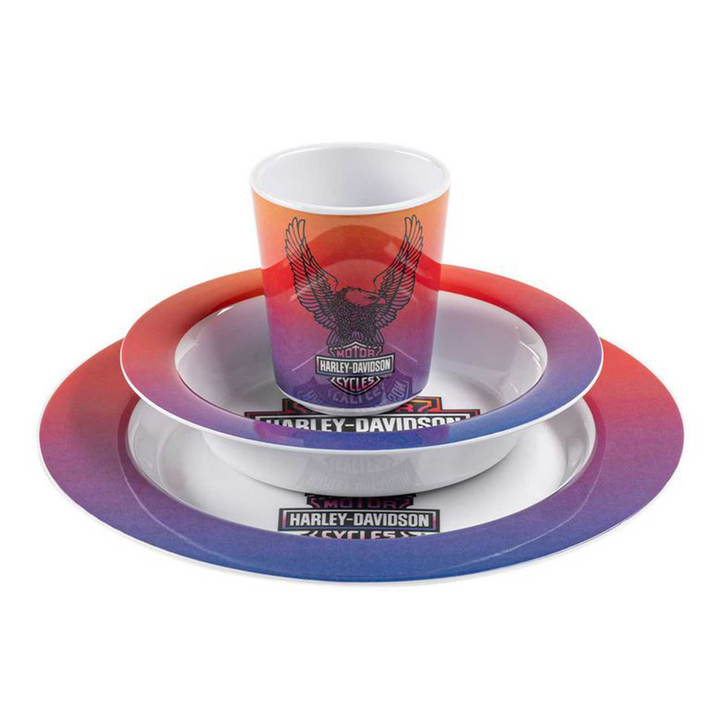 Harley-Davidson® Kid's Ombre Eagle Logo Cup & Plate Set - Durable Melamine