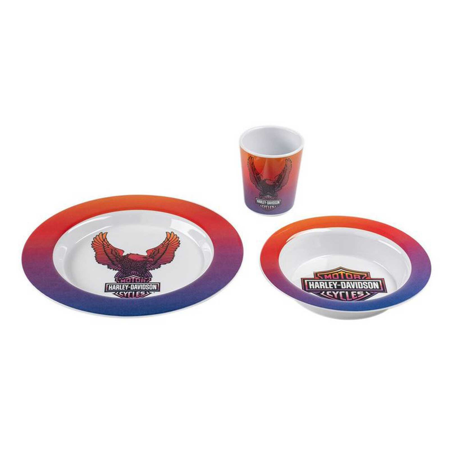 Harley-Davidson® Kid's Ombre Eagle Logo Cup & Plate Set - Durable Melamine