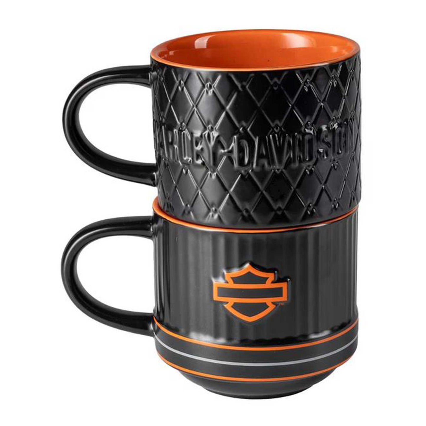 Harley-Davidson® Open Bar & Shield Embossed Coffee Mug Set - Black & Orange