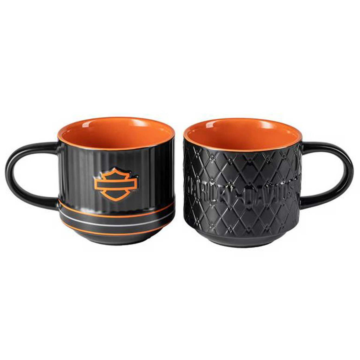 Harley-Davidson® Open Bar & Shield Embossed Coffee Mug Set - Black & Orange