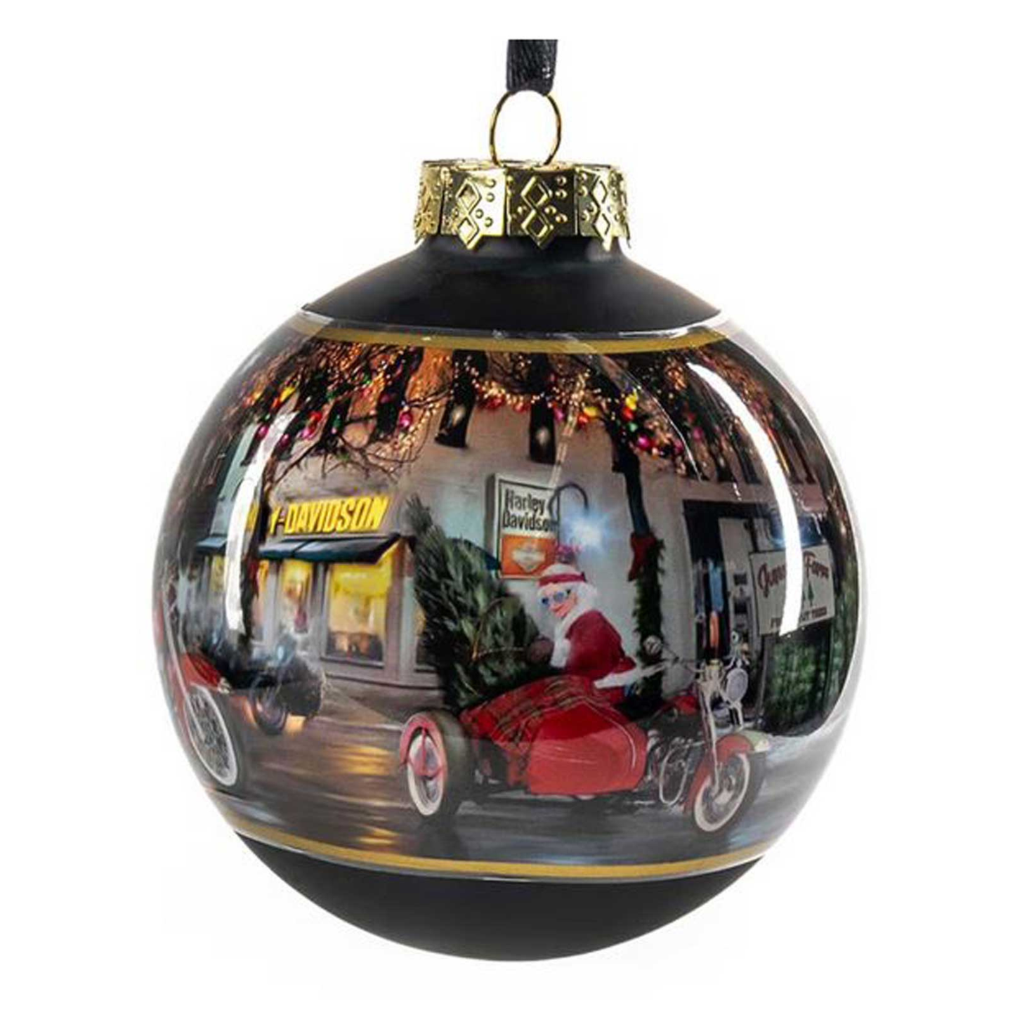 Harley-Davidson® 2025 Biker Santa Glass Ball Christmas Tree Ornament - 3 Inch