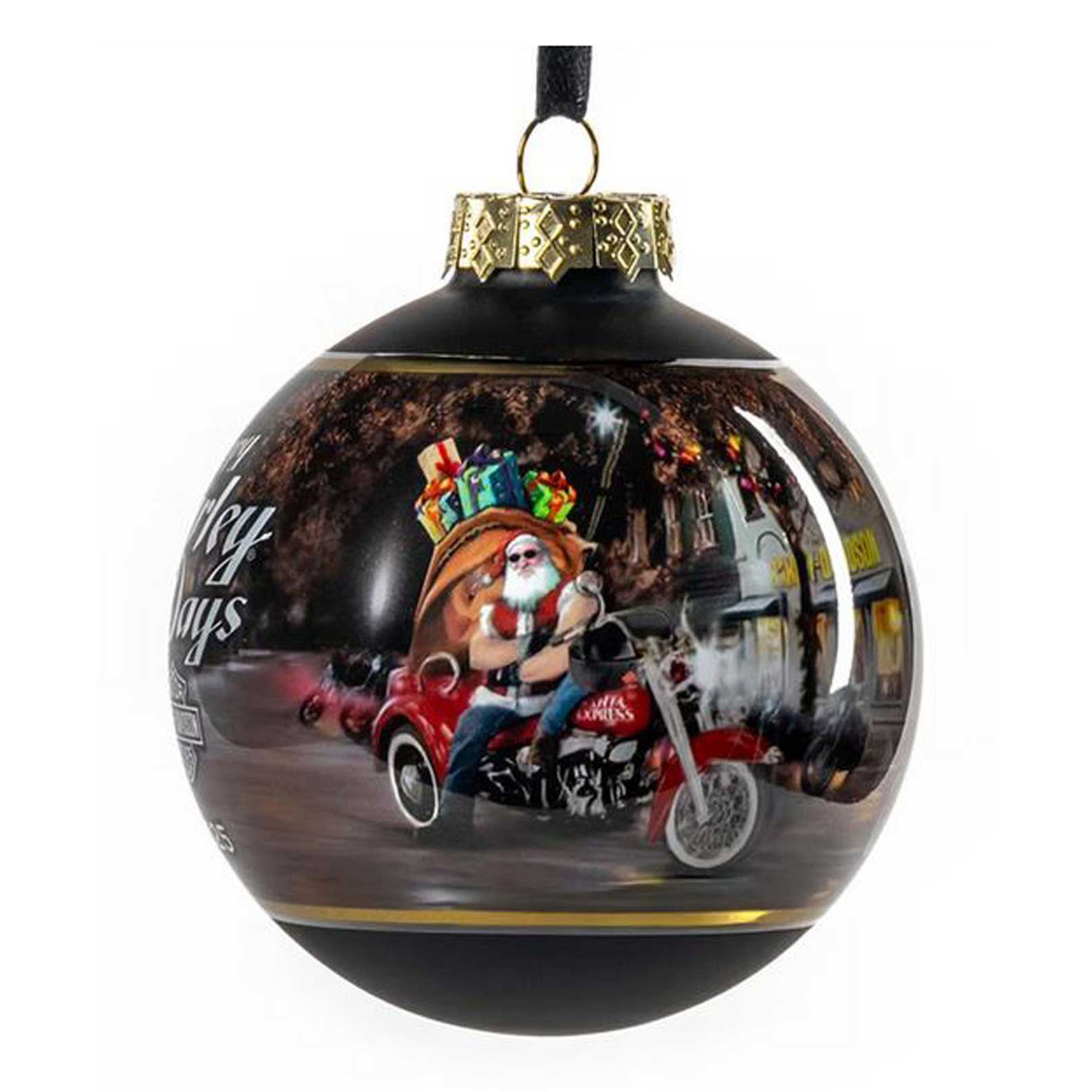 Harley-Davidson® 2025 Biker Santa Glass Ball Christmas Tree Ornament - 3 Inch