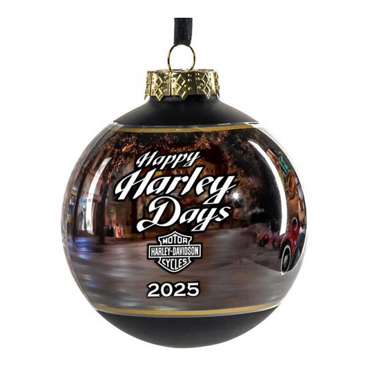 Harley-Davidson® 2025 Biker Santa Glass Ball Christmas Tree Ornament - 3 Inch