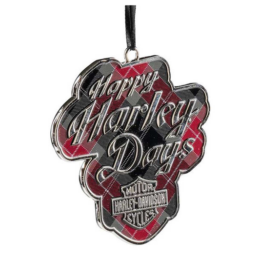 Harley-Davidson® Holiday Bar & Shield Plaid Pewter Christmas Tree Ornament