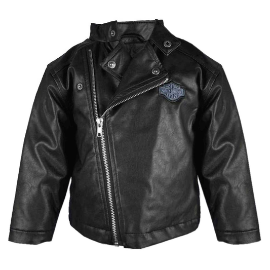 Harley-Davidson® Boys' B&S Logo Faux Leather Infant Biker Jacket - Black
