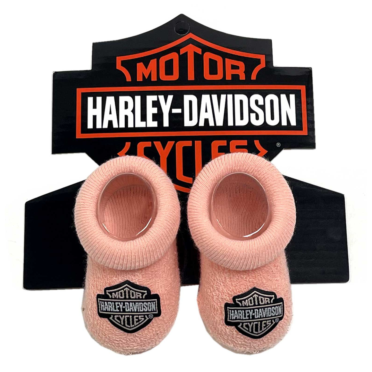 Harley-Davidson® Girls' Bar & Shield Patch Newborn Booties Socks - Pink
