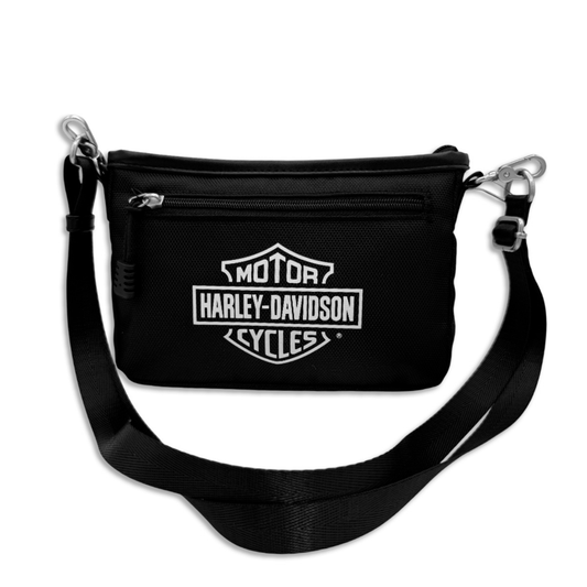 Harley-Davidson® Bar & Shield E/W Shoulder Bag Black with White Logo