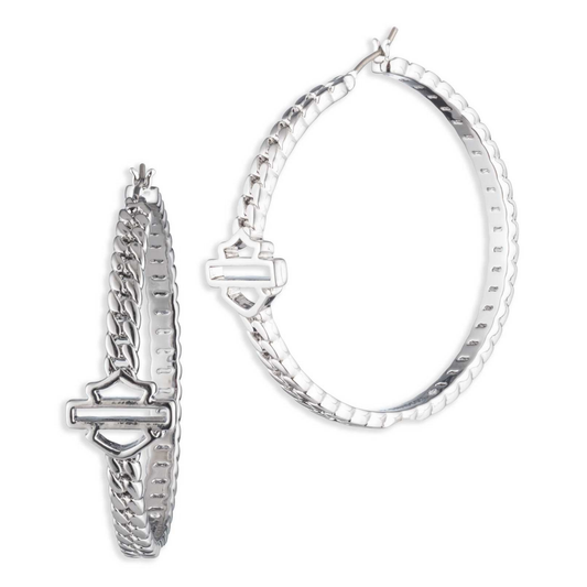 Harley-Davidson® Women's Bar & Shield 40MM Frozen Chain Hoop Earrings - Silver