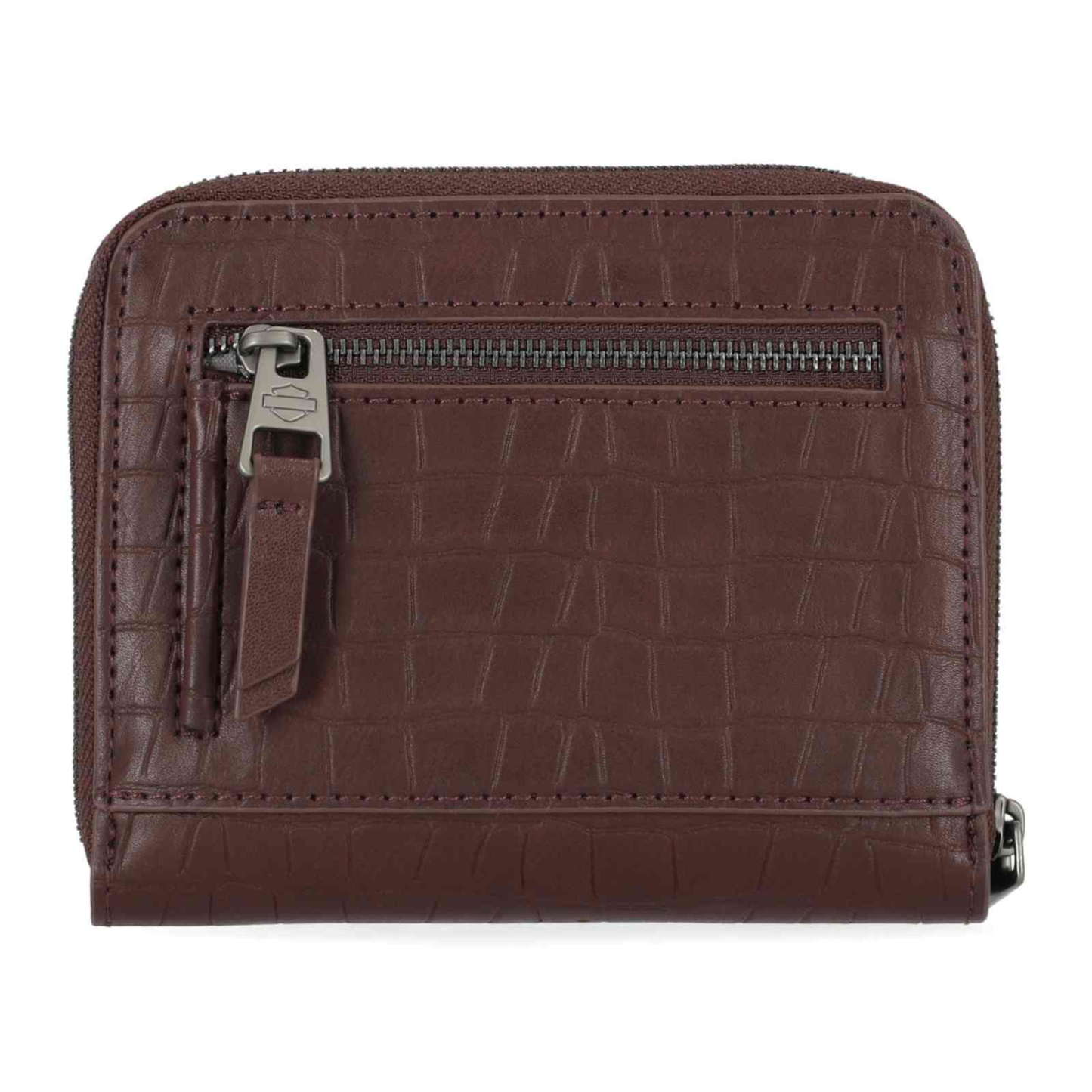 Harley-Davidson® Women's Metal Bar & Shield Croco Small Zip Around Wallet - Maroon