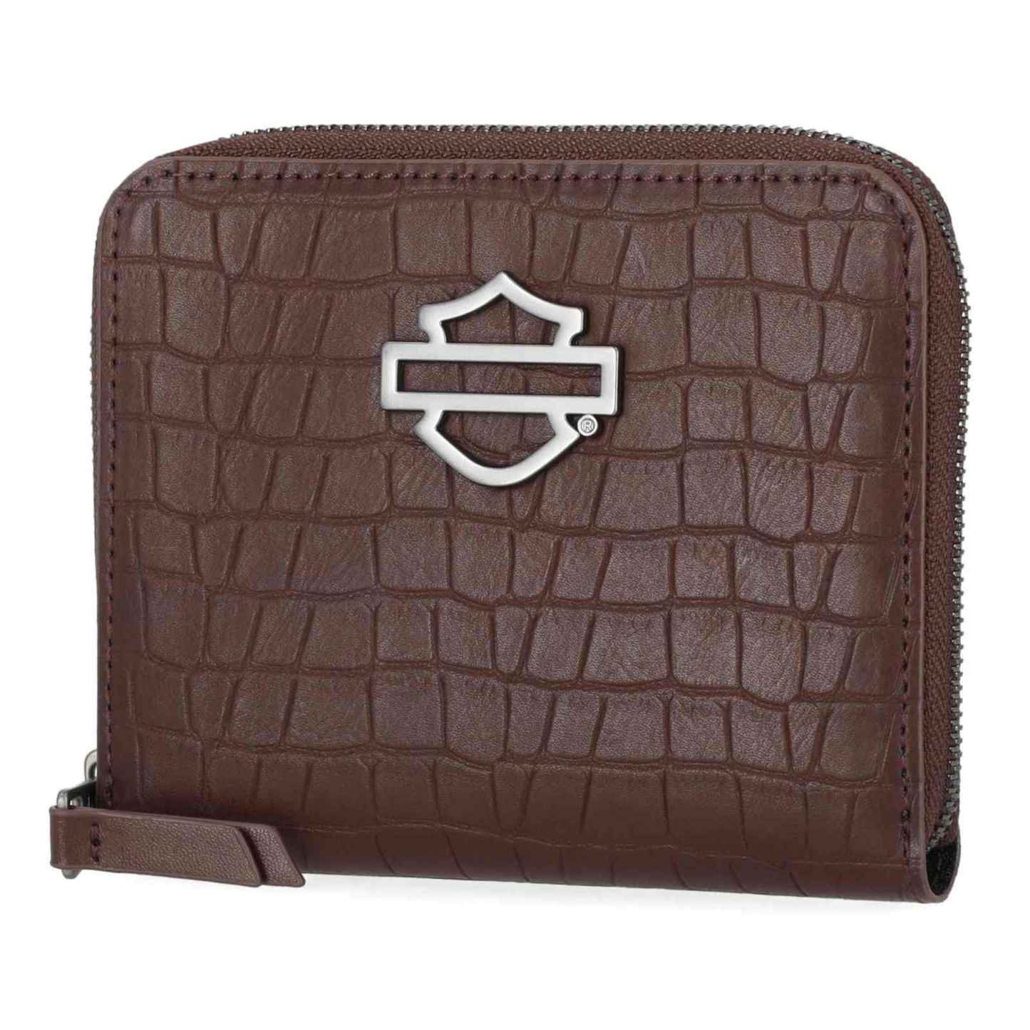 Harley-Davidson® Women's Metal Bar & Shield Croco Small Zip Around Wallet - Maroon