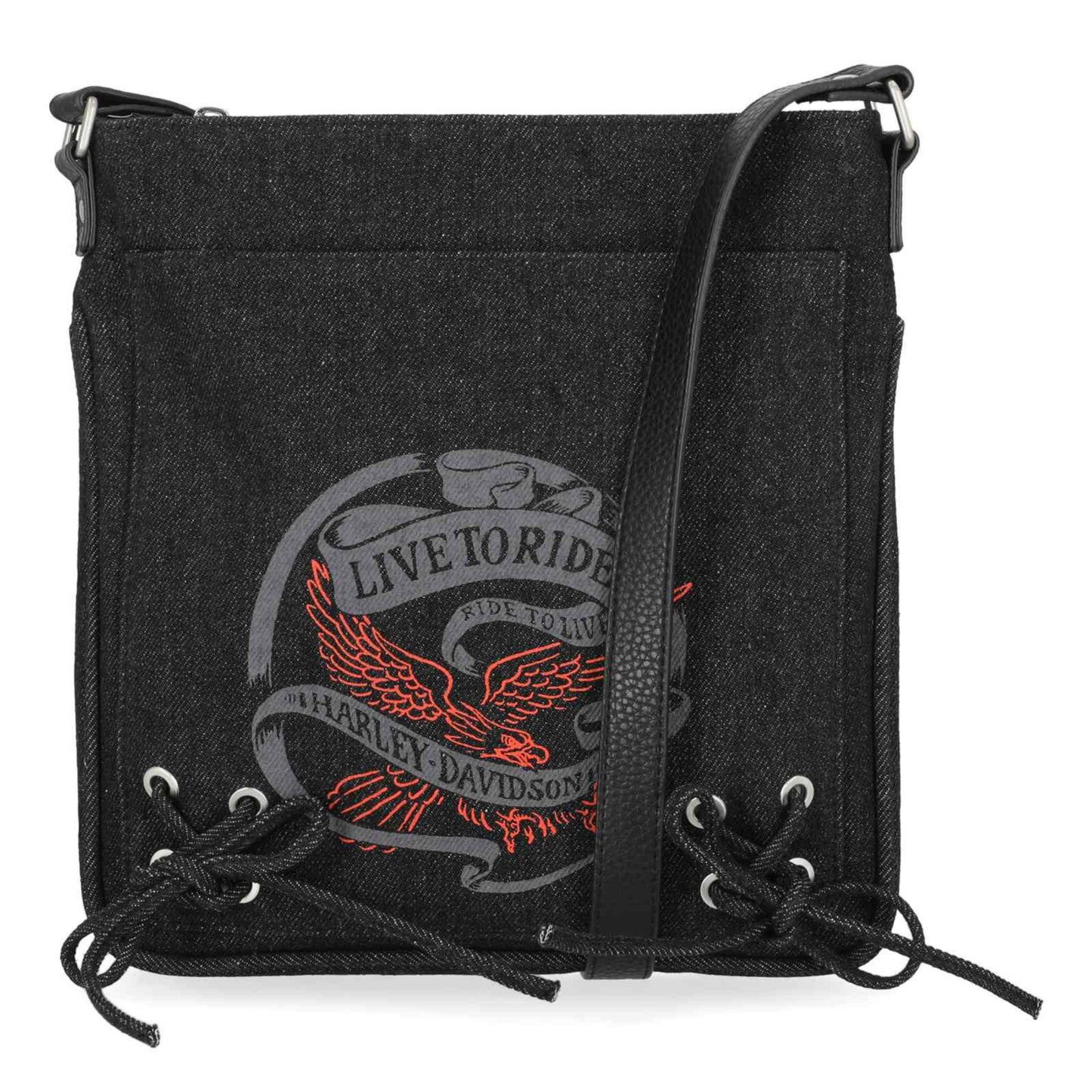 Harley-Davidson® Women's Live To Ride Washed Canvas Crossbody Purse - Black
