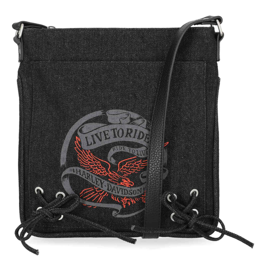 Harley-Davidson® Women's Live To Ride Washed Canvas Crossbody Purse - Black