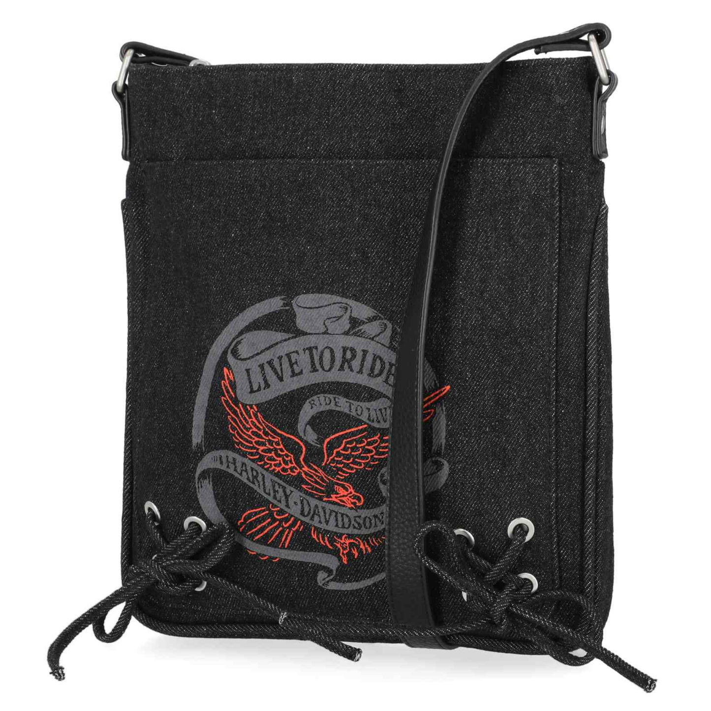 Harley-Davidson® Women's Live To Ride Washed Canvas Crossbody Purse - Black