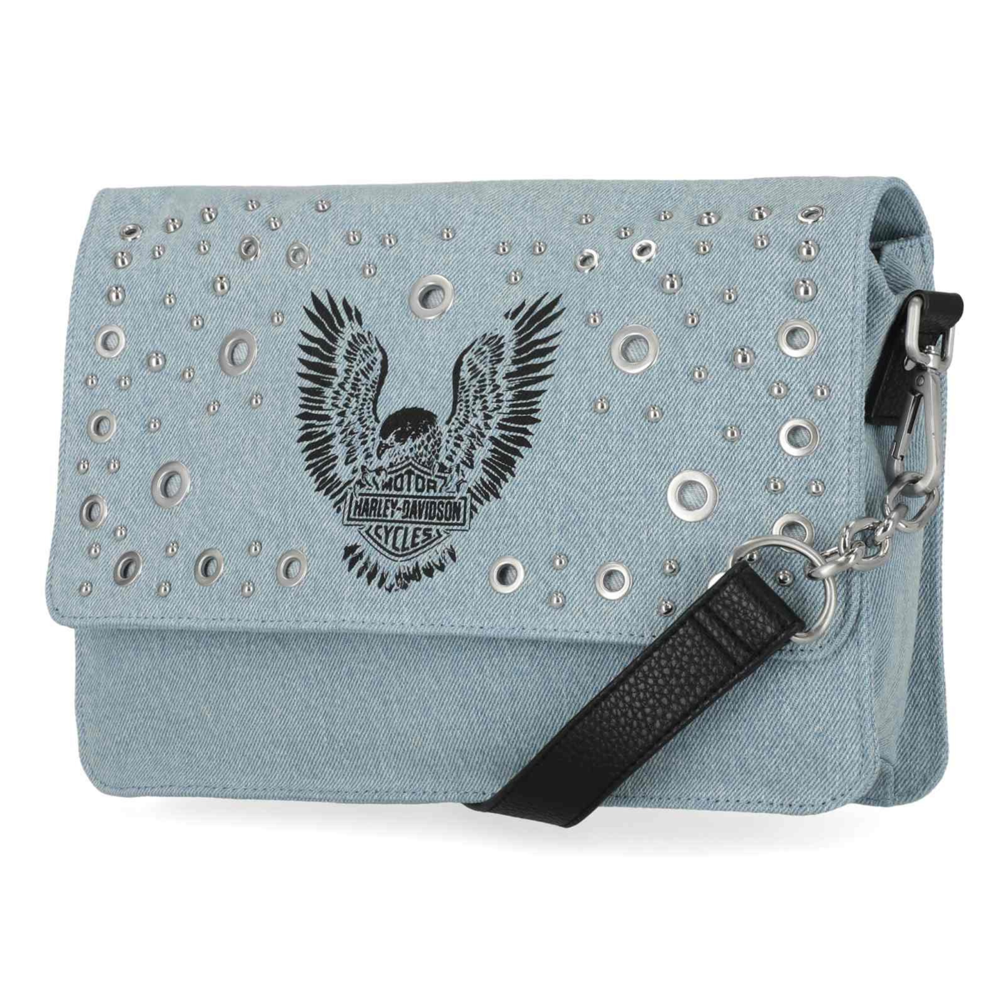 Harley-Davidson® Women's Faded Denim Canvas Flap Pocket Crossbody Purse - Blue