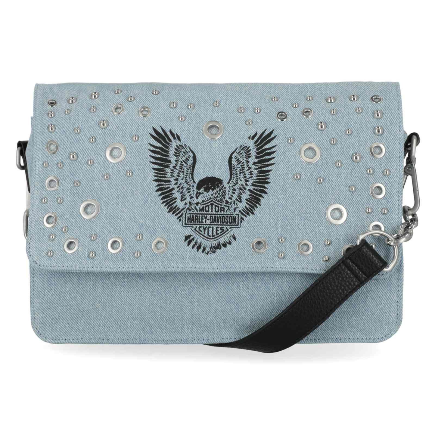 Harley-Davidson® Women's Faded Denim Canvas Flap Pocket Crossbody Purse - Blue