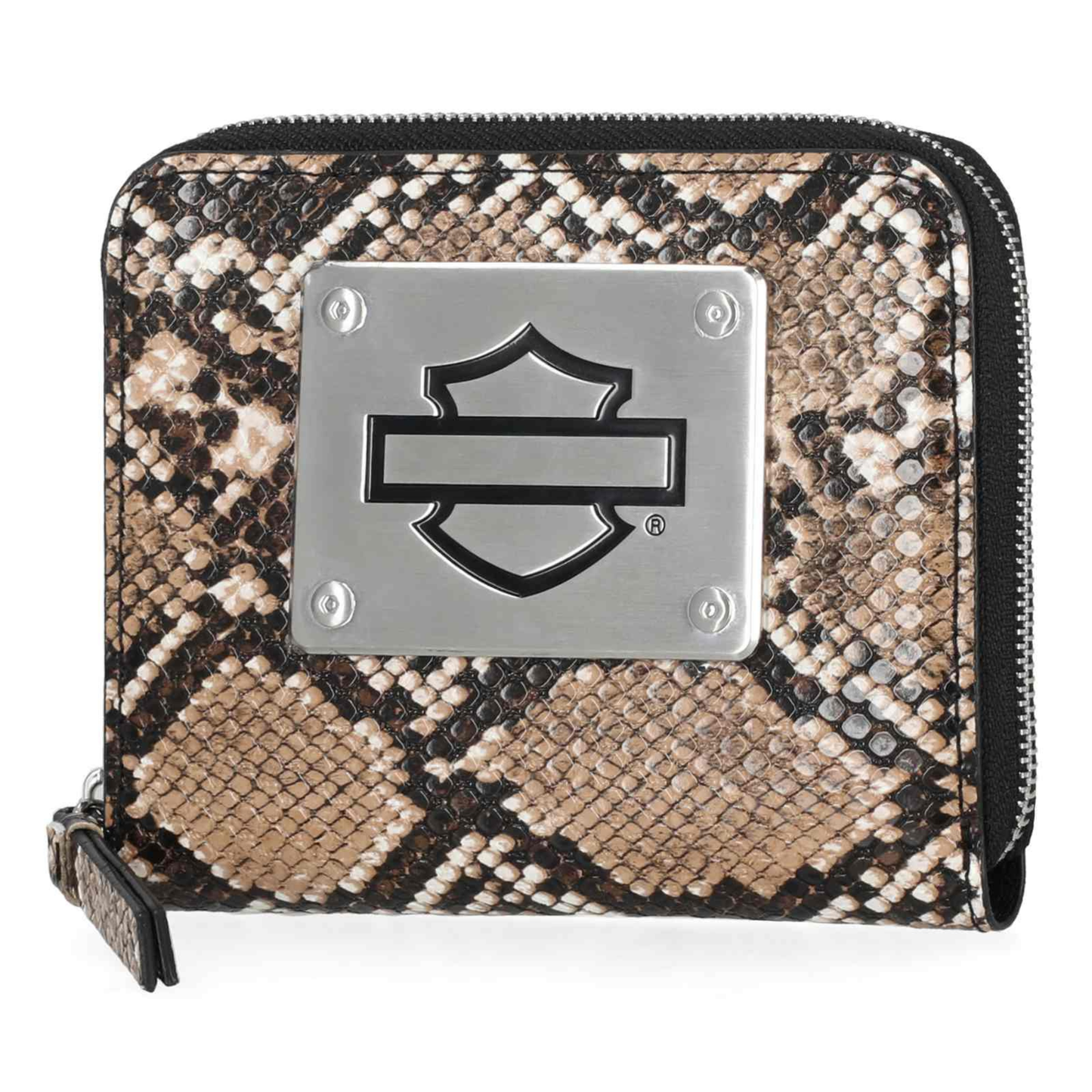 Harley-Davidson® Women's Python Print B&S Logo RFID Zip Around Wallet - Brown