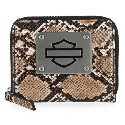 Harley-Davidson® Women's Python Print B&S Logo RFID Zip Around Wallet - Brown