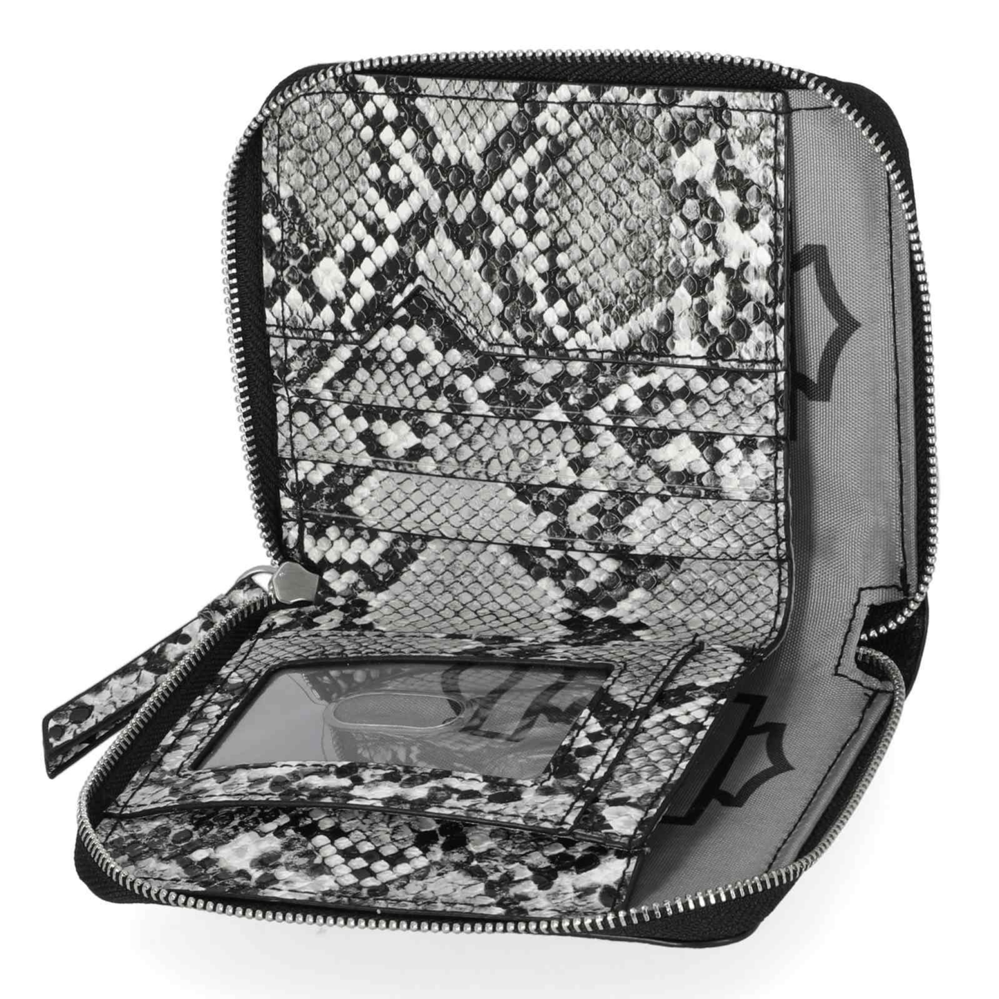 Harley-Davidson® Women's Python Print B&S Logo RFID Zip Around Wallet - Black