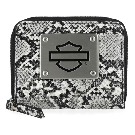 Harley-Davidson® Women's Python Print B&S Logo RFID Zip Around Wallet - Black