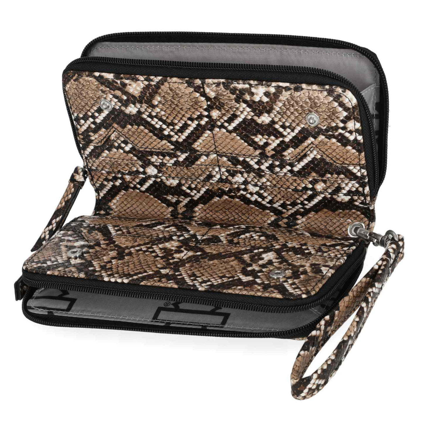 Harley-Davidson® Women's Python Print B&S Logo RFID Zip Around Wristlet - Brown