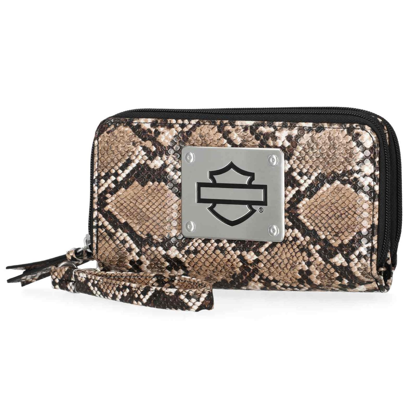 Harley-Davidson® Women's Python Print B&S Logo RFID Zip Around Wristlet - Brown