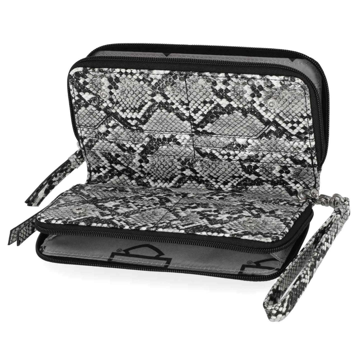 Harley-Davidson® Women's Python Print B&S Logo RFID Zip Around Wristlet - Black