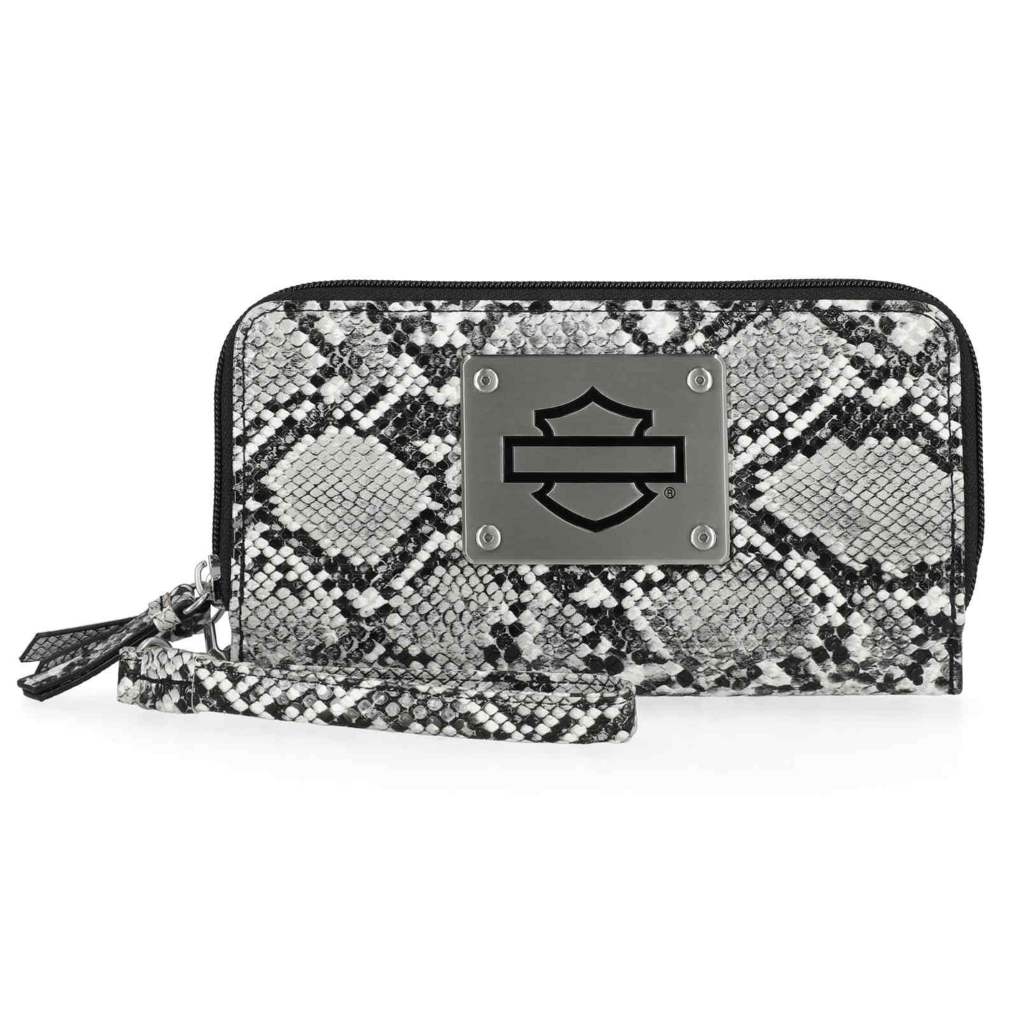Harley-Davidson® Women's Python Print B&S Logo RFID Zip Around Wristlet - Black
