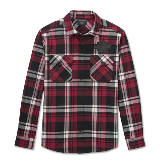 Harley-Davidson® Men's Bar & Shield Flannel Shirt - Plaid - Chili Pepper & Harley Black