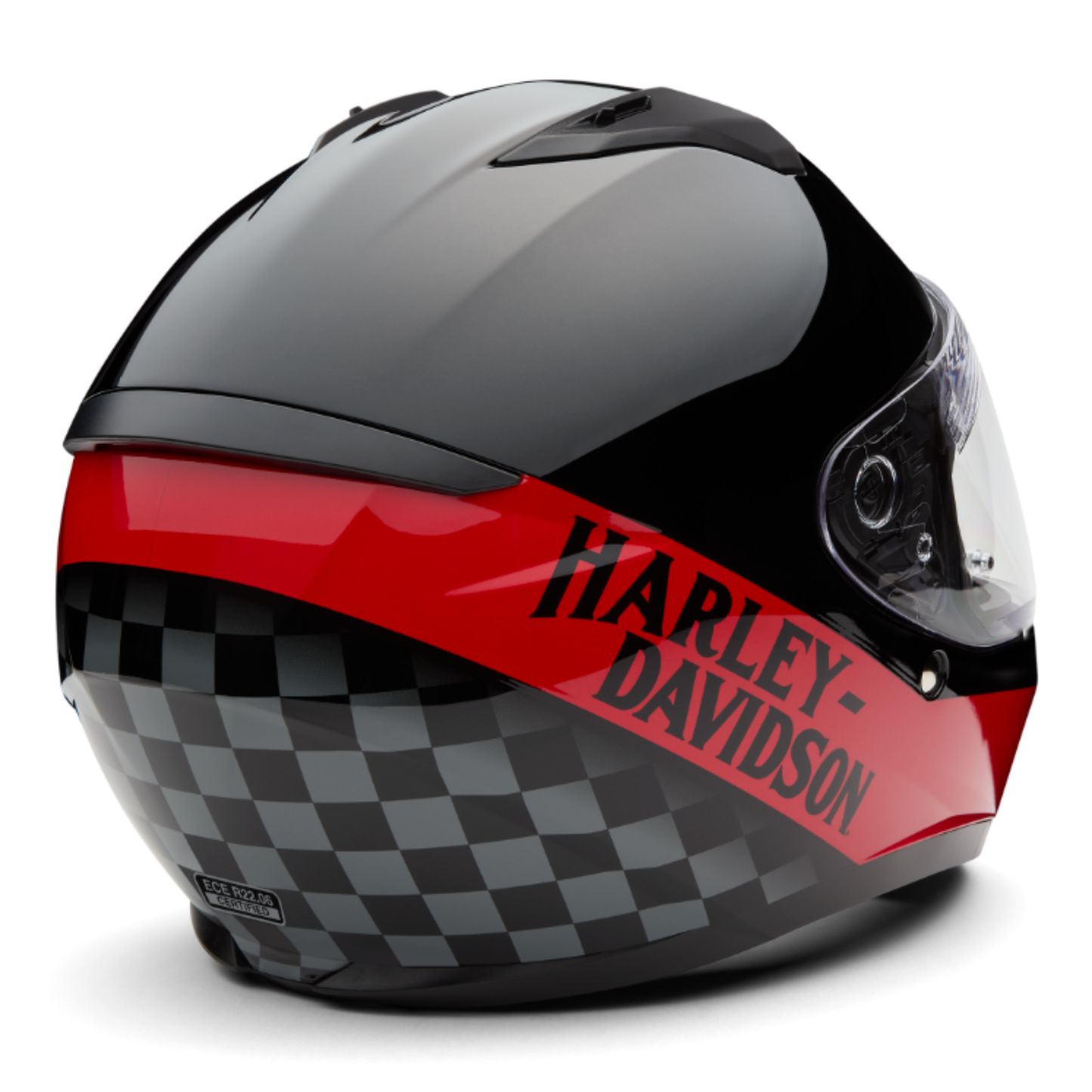 Harley-Davidson® H-D Velo H34 Full Face Helmet - Gloss Black & Red with Checkered Flag