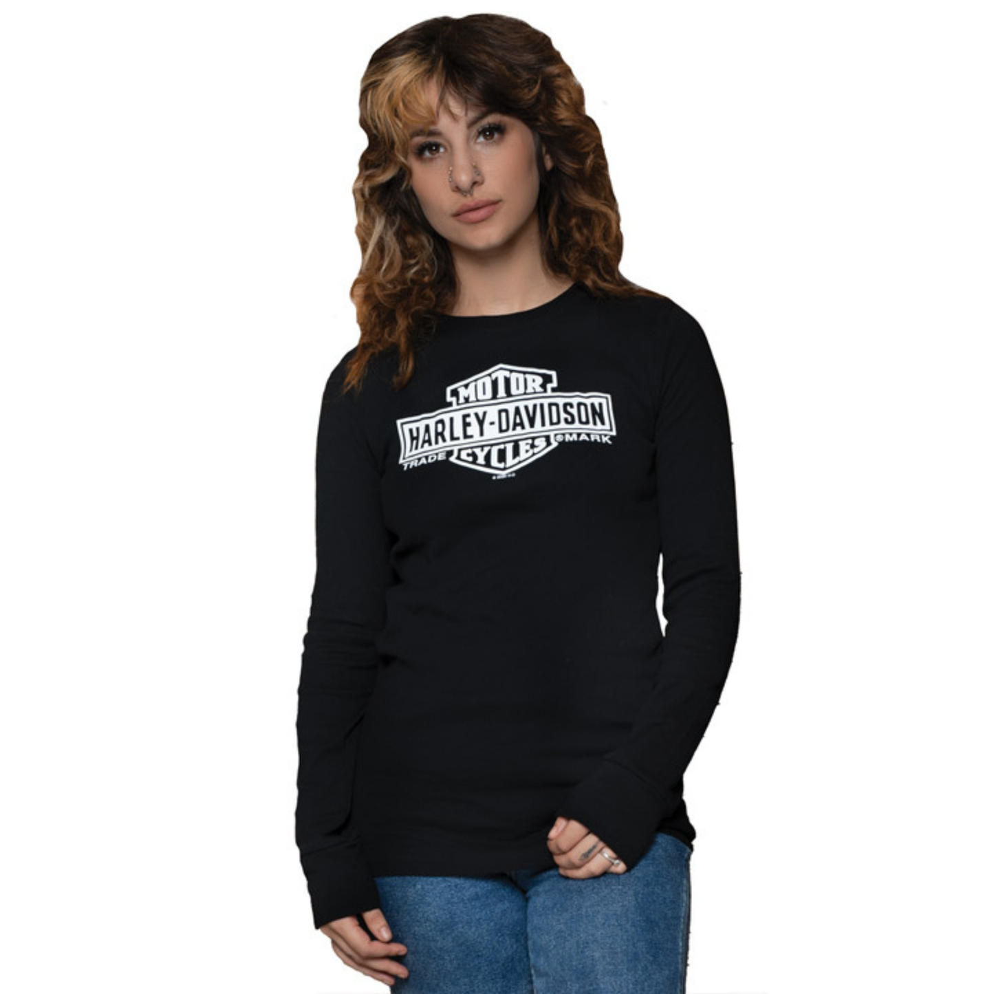 Gasoline Alley Harley-Davidson® Women's Long Sleeve Elongated Bar & Shield Dealer Tee